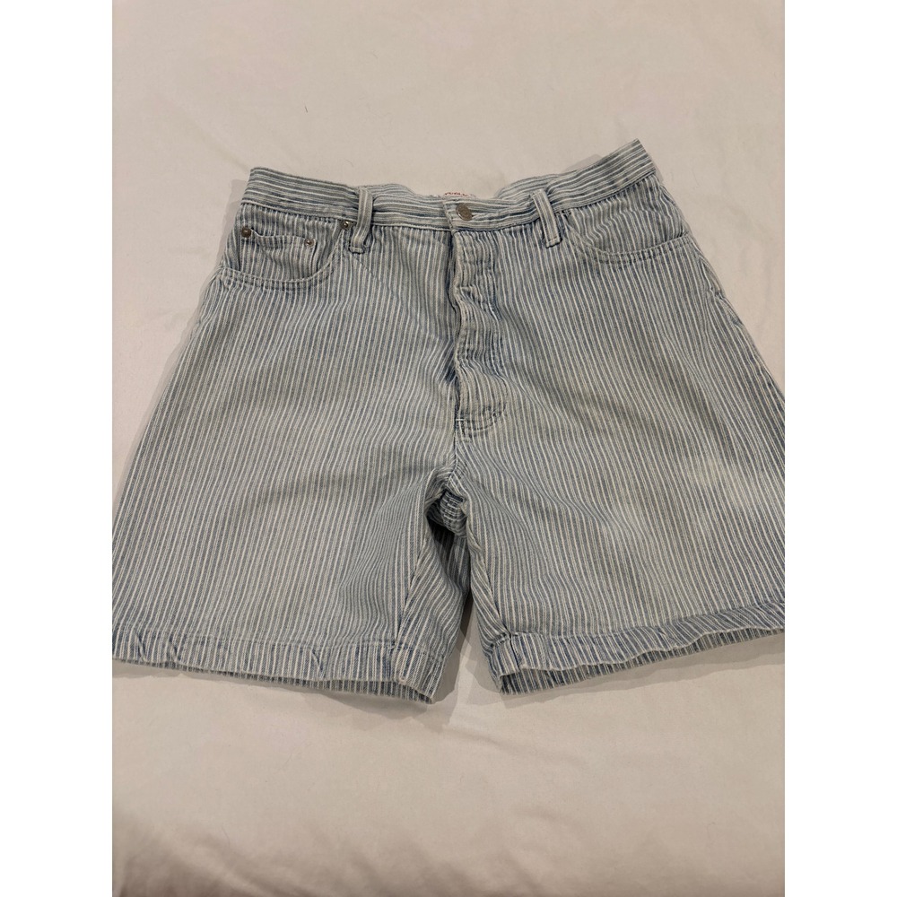 Vintage Denim Republic Hickory Stripe Shorts Blue White 90s Cotton Size 13/14